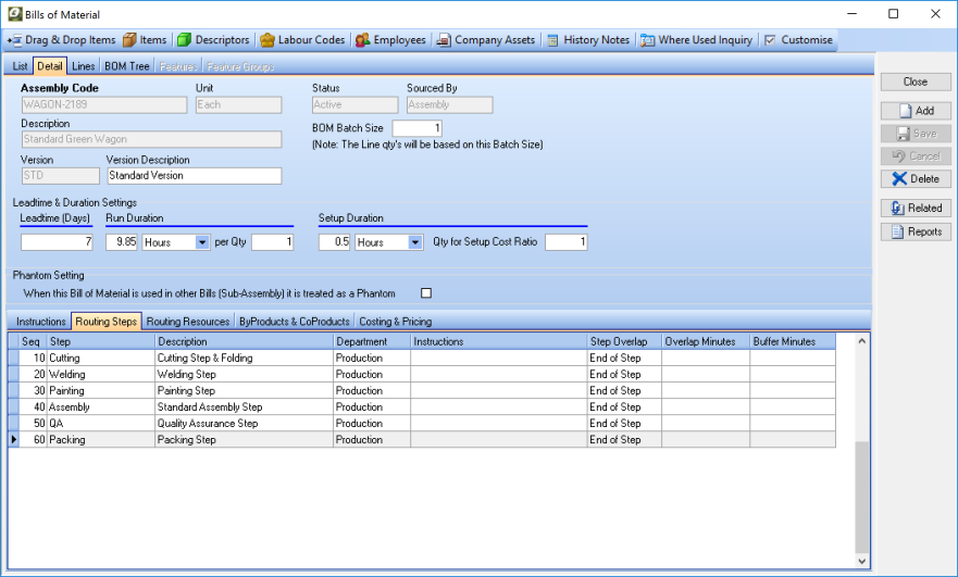 Ostendo Operations Bill of Materials (BOM)