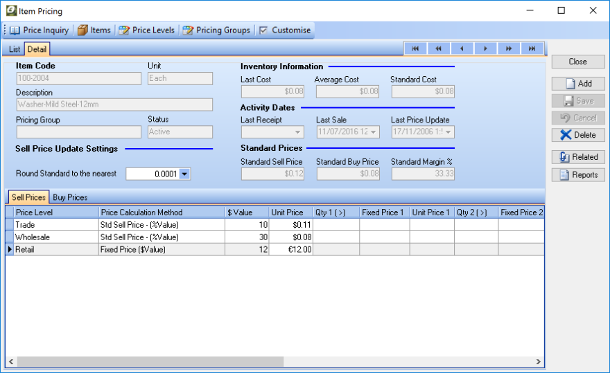 Ostendo Operations ERP Item Pricing