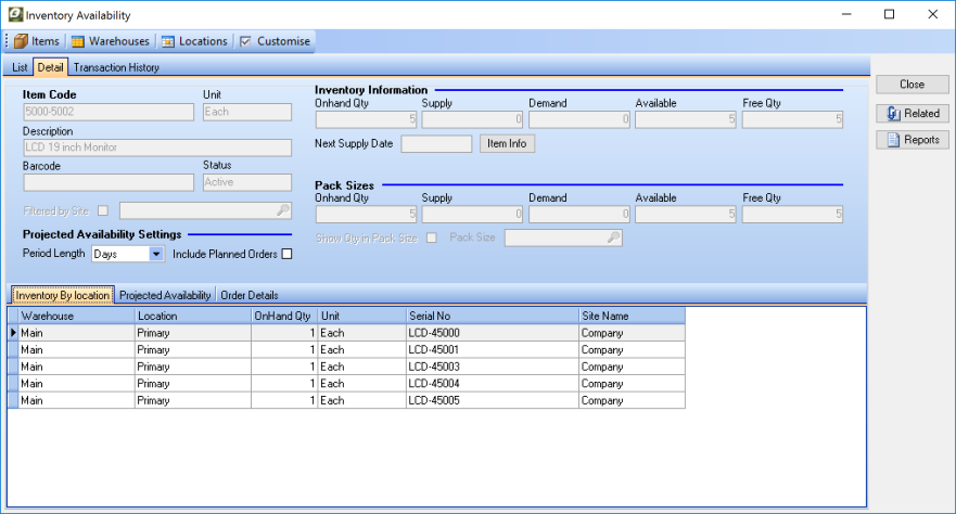 Ostendo Operations Inventory Availability