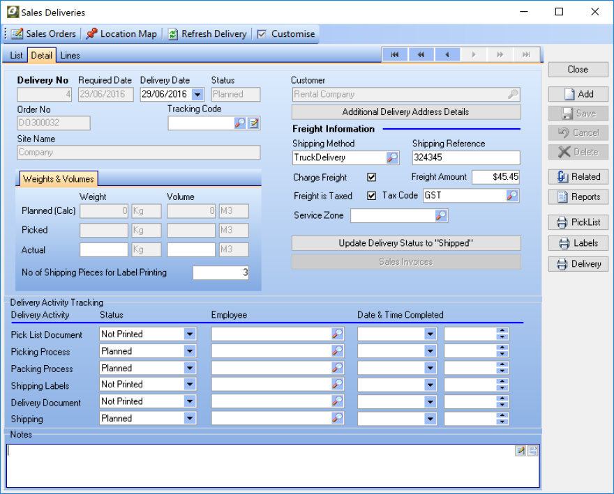 Ostendo Operations ERP Sales Deliveries